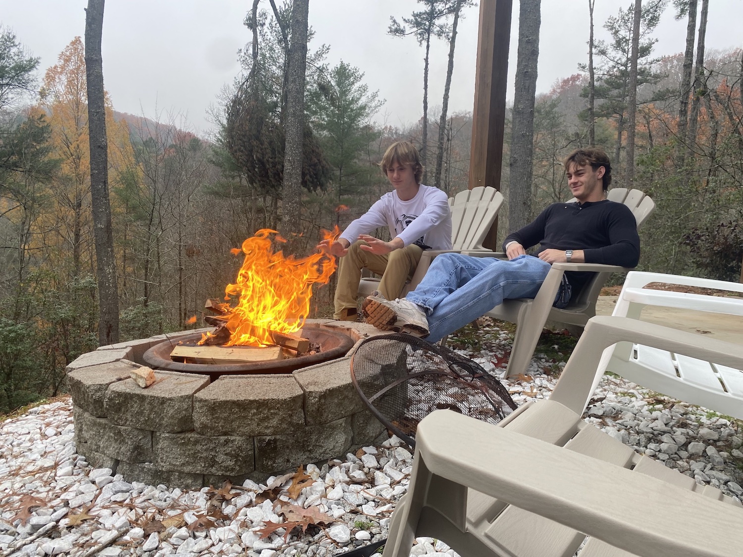 Enjoying the fire pit at the Lazy Laurel, a Cherry Log Cabin rental